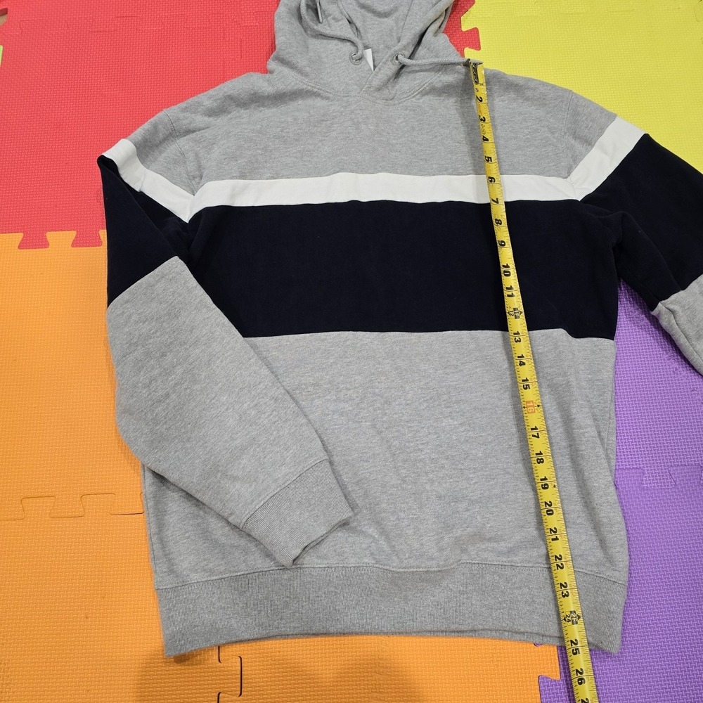 ZARA Men's Colorblock Hoodie Sweatshirt - Gray/Navy/White - Size Medium (M)
